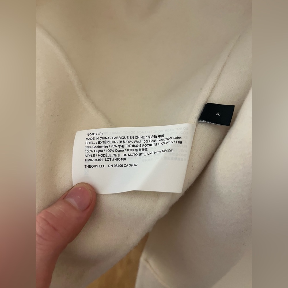 Theory NWT Oversized Moto Jacket in Double-Face Wool-Cashmere Cream 0 - Picture 8 of 11